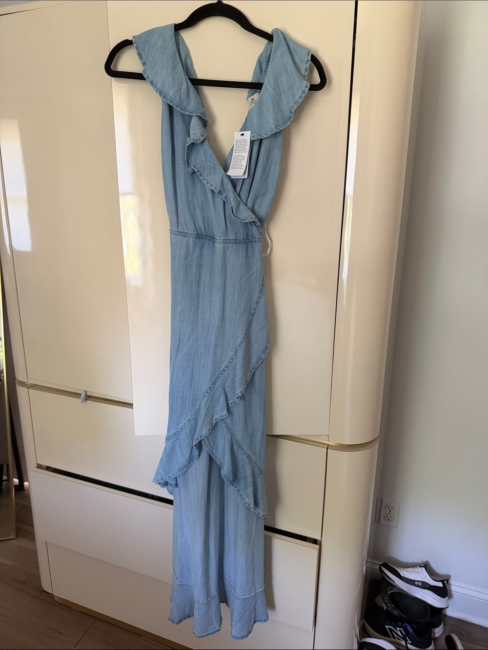 Guess Light Blue Ruffle Wrap Maxi Dress